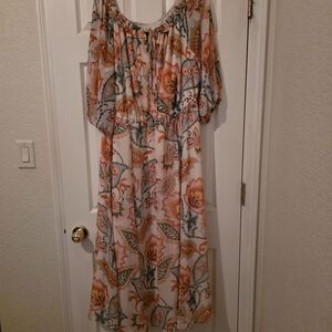 1.State Boho Floral Off-Shoulder Maxi Dress in Cream and Orange
